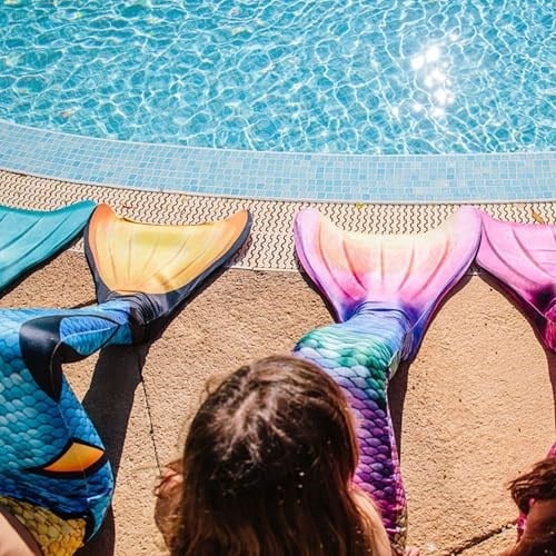 Mermaids Malibu Deniz Kızı Kostümü, 4lü Takım, Çok Renkli,%80 Polyester,%20 Elastan, 3D Pullu, Monofin Destekli ve Kuyruk Detaylı, Yaş Seçeneği