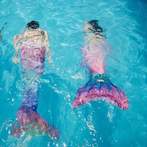Mermaids Star Deniz Kızı Bikini Kostüm Seti, 4lü Takım, Çok Renkli,%80 Polyester,%20 Elastan, 3D Pullu, Monofin Destekli, Yaş Seçeneği