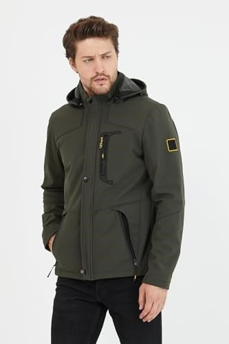Mero Life Erkek Haki Kapüşonlu Outdoor Su Ve Rüzgar Geçirmez Softshell Spor Mont 3XL-1 Mero-445NM
