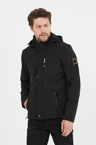 Mero Life Erkek Lacivert Kapüşonlu Su ve Rüzgar Geçirmez Softshell Mont 3XL-1 Mero-41NM