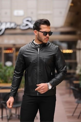 Mero Life Erkek Siyah Dar Kesim Yeni Sezon Deri Ceket Mont S-1 Mero-646NM