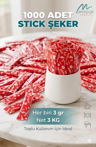 Merpak Şeker Stick Baskılı Stick (Kırmızı) 3 gr x 1000 Adet