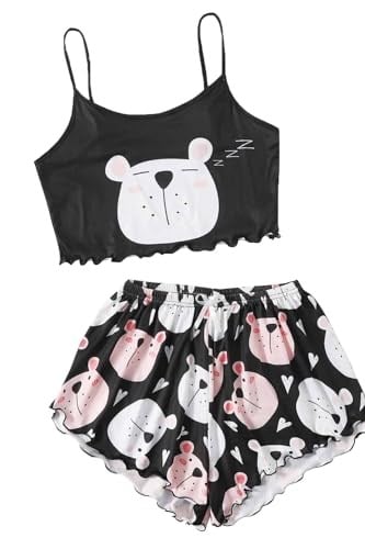 Merry See Uyuyan Ayıcık Basklı Ultrasoft Askılı Sortlu Pijama Takımı