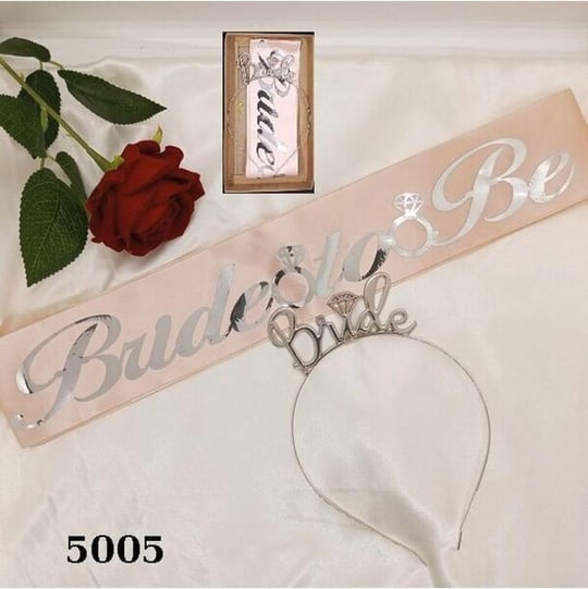Metal Bride Taç Kuşak Bekarliğa Veda Parti Taç Set, Pembe Silver