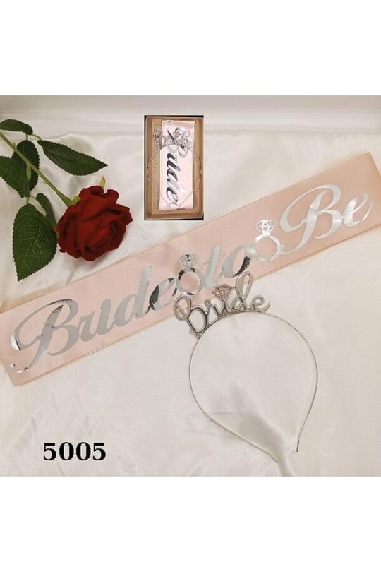 Metal Bride Taç Kuşak Bekarliğa Veda Parti Taç Set, Pembe Silver