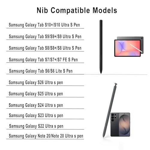 Metal Uçlar/Uçlar Samsung Galaxy Tab S9/S9FE+/S9 Ultra/S8/S8+/S8 Ultra/S7/S7 FE/S6/S6 Lite/S22/S23/S24 Ultra S Kalem, Plastik + Bakır + Titanyum Uçlar/İpuçları+Klips + Düzenleyici (2+6 parça Set)