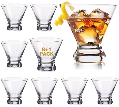 Mfacoy Martini Bardak Seti 9 (8 satın alın, 1 Ücretsiz), Kristal Kokteyl Bardakları 8 oz, El Üflemeli Sapsız Martini Bardakları Bar, Martini, Kozmopolitan, Manhattan, Gimlet, Pisco Sour, Brandy için