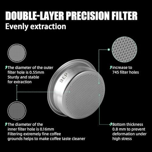 MHW-3BOMBER 58 mm Espresso Filtre Sepeti, 20g Çift Katmanlı Paslanmaz Çelik Yüksek Hassasiyetli Ekstraksiyon Portafilter Sepet Filtresi Çoğu 58 mm Portafiltreye Uyar, Ridged, FB5629-OS