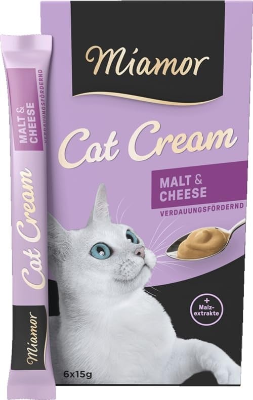 MIAMOR - Cat Snack (Cream) | Yetişkin kedileri şımartmak için atıştırmalık. Şekersiz ve yapay katkı maddesi içermeyen porsiyon torbasında tamamlayıcı mama | 11 x 6 x 15 g Malt-Cream & peynir