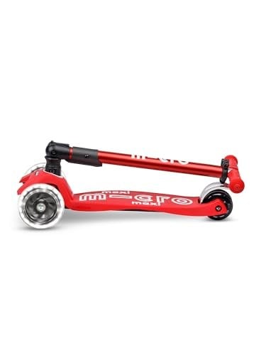 Micro Maxi Deluxe Foldable Led 3 Tekerlekli Katlanabilir Scooter Kırmızı, 5-12 Yaş, Ayarlanabilir Gidon, Işıklı Tekerlekler, 50 Kg Taşıma Kapasitesi