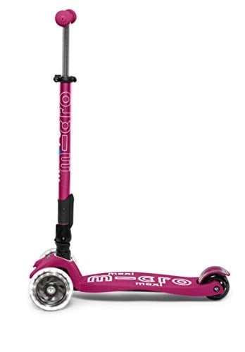 Micro Maxi Deluxe Foldable Led 3 Tekerlekli Katlanabilir Scooter Fuşya, 5-12 Yaş, Ayarlanabilir Gidon, Işıklı Tekerlekler, 50 Kg Taşıma Kapasitesi