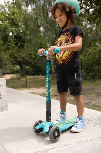 Micro Maxi Deluxe Foldable Led 3 Tekerlekli Katlanabilir Scooter Petrol Yeşili, 5-12 Yaş, Ayarlanabilir Gidon, Işıklı Tekerlekler, 50 Kg Taşıma Kapasitesi