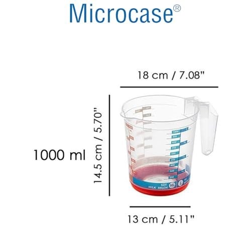 Microcase 1000 ml Saplı Plastik Dereceli Renkli Ölçü Kabı - AL4693