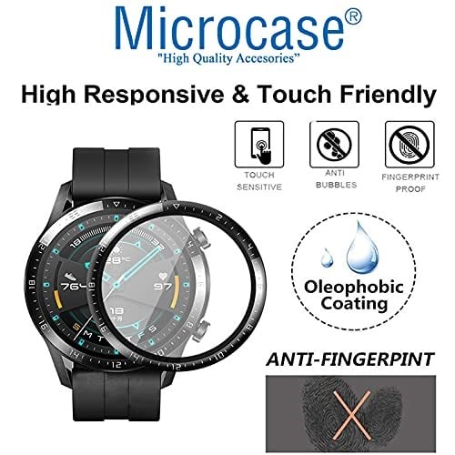 Microcase Huawei Watch GT2 46mm Tam Kaplayan Kavisli Ekran Koruyucu 3D Pet Film - Siyah