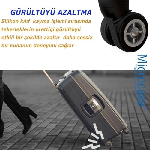 Microcase Kesilip Ayarlanabilir Silikon Aşınmaya Dayanıklı Ses Önleyici Bavul Valiz Teker Kılıfı Siyah -AL4830 8 Adet