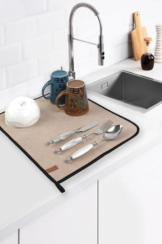 Microfiber Bulaşık Kurutma Matı 46x36 cm Kurulama Bezi Kurutma Örtüsü Tezgah Üstü Bej