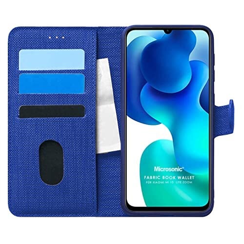 Microsonic Xiaomi Mi 10 Lite Zoom için Kılıf Fabric Book Wallet Lacivert [Mi 10 Lite Zoom ile Uyumlu Kılıf - Lacivert]