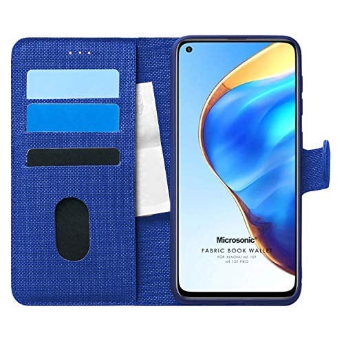 Microsonic Xiaomi Mi 10T Pro için Kılıf Fabric Book Wallet Lacivert [Mi 10T Pro ile Uyumlu Kılıf - Lacivert]