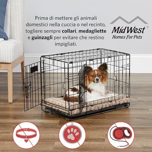 MidWest Homes for Pets Köpek Sandığı Yaşam Aşamaları 36 Çift Kapılı Katlanır Metal Köpek Sandığı | Bölücü Panel, Zemin Koruma Ayakları, Sızdırmaz Köpek Tavası | 90,5 cm x 62,1 cm x 55,7 cm, Orta