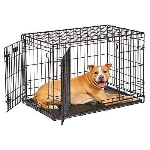MidWest Homes for Pets Köpek Sandığı Yaşam Aşamaları 36 Çift Kapılı Katlanır Metal Köpek Sandığı | Bölücü Panel, Zemin Koruma Ayakları, Sızdırmaz Köpek Tavası | 90,5 cm x 62,1 cm x 55,7 cm, Orta