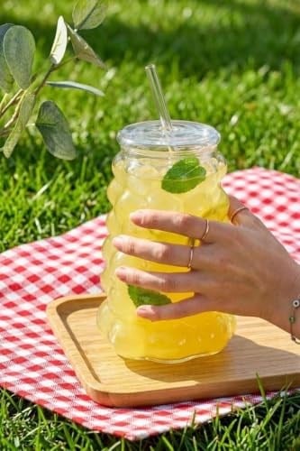 Mien Üzüm Desen Bubble Borosilikat Cam Pipetli Bardak 1 Litre