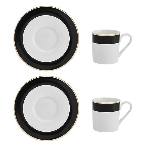 Mikasa Luxe Deco Porselen Espresso Fincanı ve Fincan Tabağı Seti, 2 x Çizgili Desenli Espresso Fincanı ve Tabağı, 100 ml Kahve Fincanı - Hediye Kutusunda - Seçenekler: Klasikler, Çay fincanı ve tabağı