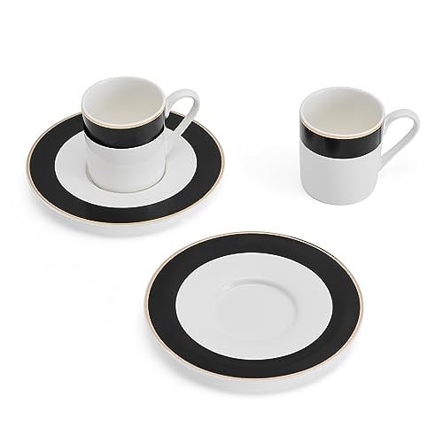 Mikasa Luxe Deco Porselen Espresso Fincanı ve Fincan Tabağı Seti, 2 x Çizgili Desenli Espresso Fincanı ve Tabağı, 100 ml Kahve Fincanı - Hediye Kutusunda - Seçenekler: Klasikler, Çay fincanı ve tabağı