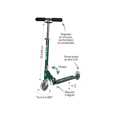 Mikro Kickboard- Sprite LED - 2 Tekerlekli Tekme Scooter Yaş 8+, Katlanır, Hafif, Hareketle Aktive Edilen Işıklı Tekerlekli Taşınabilir Scooter