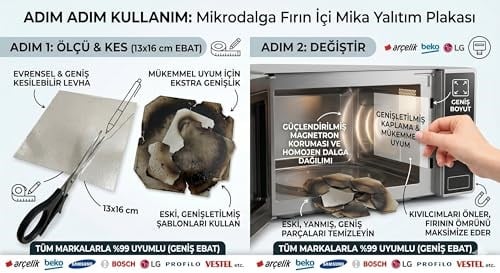Mikrodalga Fırın İçi Mika Yalıtım Plakası (13x16 cm Geniş Boy) - Kesilebilir Evrensel Levha - Arçelik, Beko, Samsung, Bosch, Vestel Uyumlu Magnetron Koruyucu
