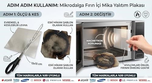Mikrodalga Fırın İçi Mika Yalıtım Plakası (13x13 cm) - Tüm Markalarla Uyumlu Kesilebilir Levha - Arçelik, Beko, Samsung, Bosch, LG Uyumlu Magnetron Koruyucu