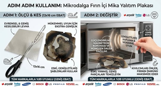 Mikrodalga Fırın İçi Mika Yalıtım Plakası (13x16 cm Geniş Boy) - Kesilebilir Evrensel Levha - Arçelik, Beko, Samsung, Bosch, Vestel Uyumlu Magnetron Koruyucu