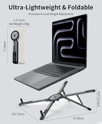 miley Masa için Taşınabilir Katlanabilir Dizüstü Bilgisayar Standı, Katlanabilir Ergonomik, 8 Seviyeli Yükseklik, 13-17 inç Dizüstü Bilgisayarlar, Alüminyum Yapı, Tripod Uyumlu, Taşınabilir, Saklama