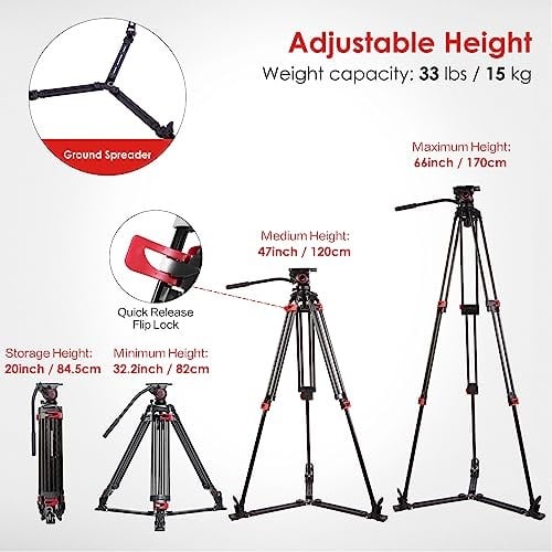 miliboo mtt609 a 168,9 cm taşınabilir alüminyum tripod, 360 derece küre başlı, 1/10,2 cm hızlı değiştirme plakası, DSLR fotoğraf makinesi/Vdeo için, toka ve zemin üzerinde tasarım daha fazla sağlamlık