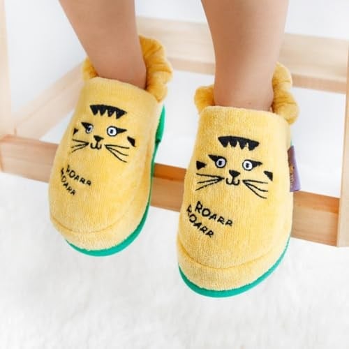 Milk Moo Soft Cuddles Çocuk Ev Terliği, Patenci Çita Desenli,%100 Pamuk Kadife, Kaydırmaz Taban, 29-30 numara 20 cm