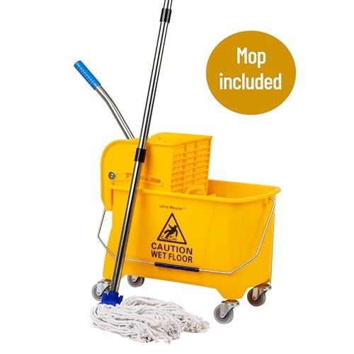 Mind Reader Kova ve Sıkacak, Paspas Seti, 22 Qt 19 lt), Zemin Temizliği, Sap, Tekerlekler, 41,3 cm (U) x 27,3 cm (G) x 62,2 cm (Y), Sarı
