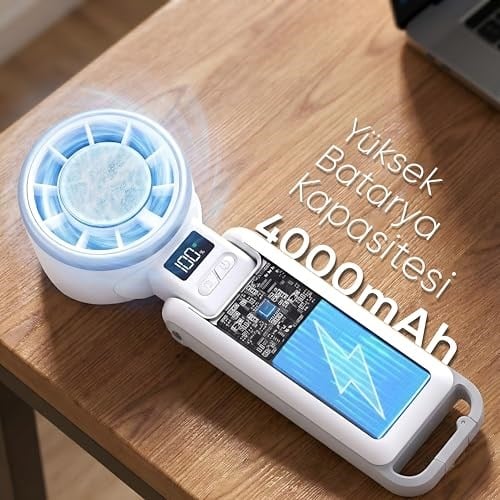 Minesk Airflow Pro Taşınabilir Mini Vantilatör - Buz Etkisi - Katlanabilir Tasarım ve Boyun Askılı - En Düşük Hızda 9 Saat 30 Dakikaya Varan Kullanım Süresi