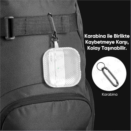 Minesk Airpods Pro 2 ile Uyumlu Fiber Karbon Görünümlü Şeffaf Silikon Kılıf Tam Oturan Mükemmel Kalıp ve Göz Alıcı Şık Tasarım (Airpods Pro 2)