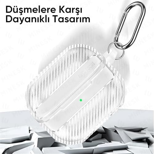 Minesk Airpods Pro 2 ile Uyumlu Fiber Karbon Görünümlü Şeffaf Silikon Kılıf Tam Oturan Mükemmel Kalıp ve Göz Alıcı Şık Tasarım (Airpods Pro 2)