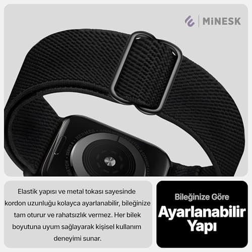 Minesk Apple Watch için Uyumlu Bilek Kalınlığına Göre Ayarlanabilir Yumuşak Kumaşlı ve İnce Görünümlü Dayanıklı Sık Dokuma K - Seçenekler: Siyah, No-2, No-3, No-4, No-5, No-7, No-10, Haki, Koyu Gri...
