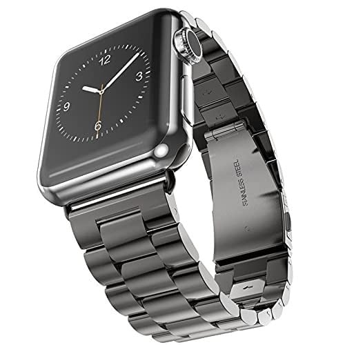 Minesk Apple Watch ile Uyumlu Premium Metal Kordon Paslanmaz Çelik Materyal 42-44-45-46-49 MM için (Siyah)