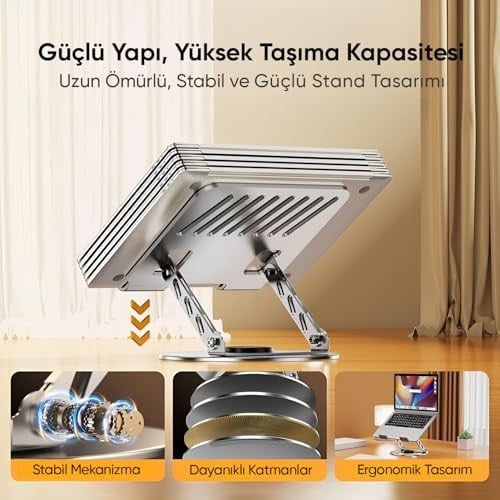 Minesk Macbook ve Laptop Standı 360 Derece Dönebilen Boyutu Ayarlanabilir Alüminyum Alaşım Ergonomik Tasarım Bilgisayar Tutucu (Bilgisayar Standı) - Seçenekler: Bilgisayar Standı, Tablet Standı