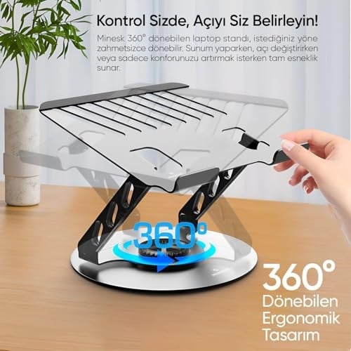 Minesk Macbook ve Laptop Standı 360 Derece Dönebilen Boyutu Ayarlanabilir Alüminyum Alaşım Ergonomik Tasarım Bilgisayar Tutucu (Bilgisayar Standı) - Seçenekler: Bilgisayar Standı, Tablet Standı