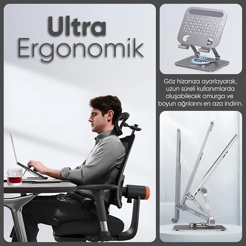 Minesk Tablet Standı 360 Derece Dönebilen Katlanabilir Ergonomik Tablet Tutucu - Seçenekler: Bilgisayar Standı, Tablet Standı