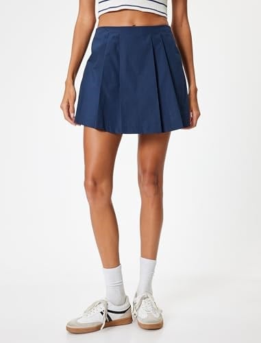Mini Şort Etek Pileli Standart Bel Slim Fit Pamuklu