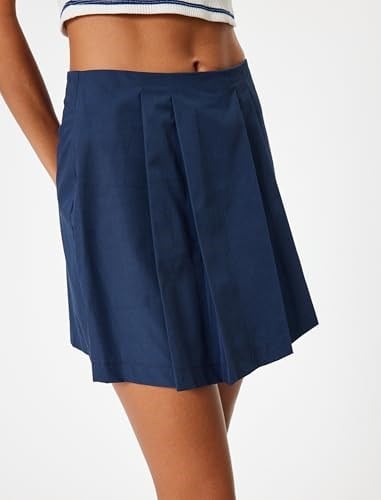 Mini Şort Etek Pileli Standart Bel Slim Fit Pamuklu