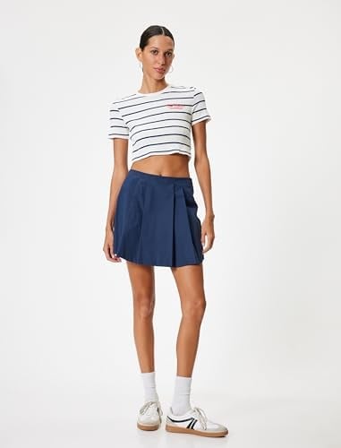 Mini Şort Etek Pileli Standart Bel Slim Fit Pamuklu