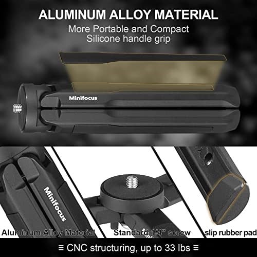 MINIFOCUS Alüminyum Mini Tripod - Taşınabilir Telefon ve Kamera Standı, 1/4  ve 3/8 Vida, Siyah