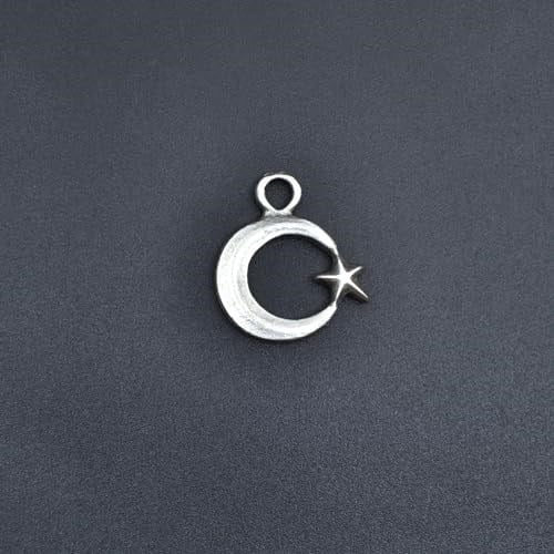 Minimal Ay Yıldız Deri ip Kolye - Gümüş Kaplama - Kadın Erkek Kolye - No:1003