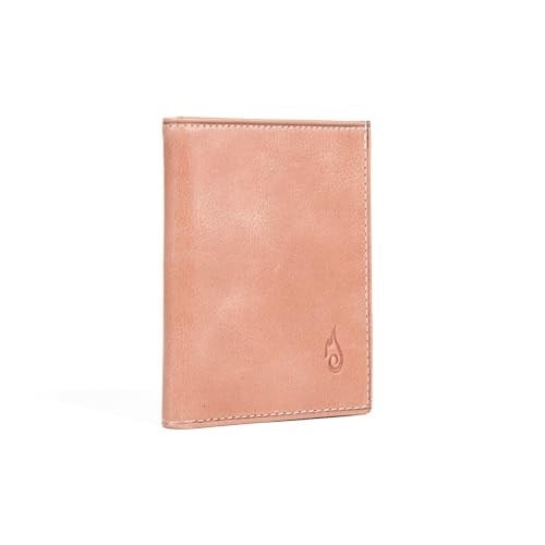 Minimalist Trifold Küçük Deri Kartlık - İnce RFID Korumalı Premium Hakiki Deri Erkek Cüzdan (Apex Coral)