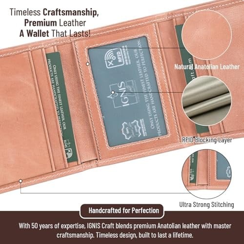 Minimalist Trifold Küçük Deri Kartlık - İnce RFID Korumalı Premium Hakiki Deri Erkek Cüzdan (Apex Coral)